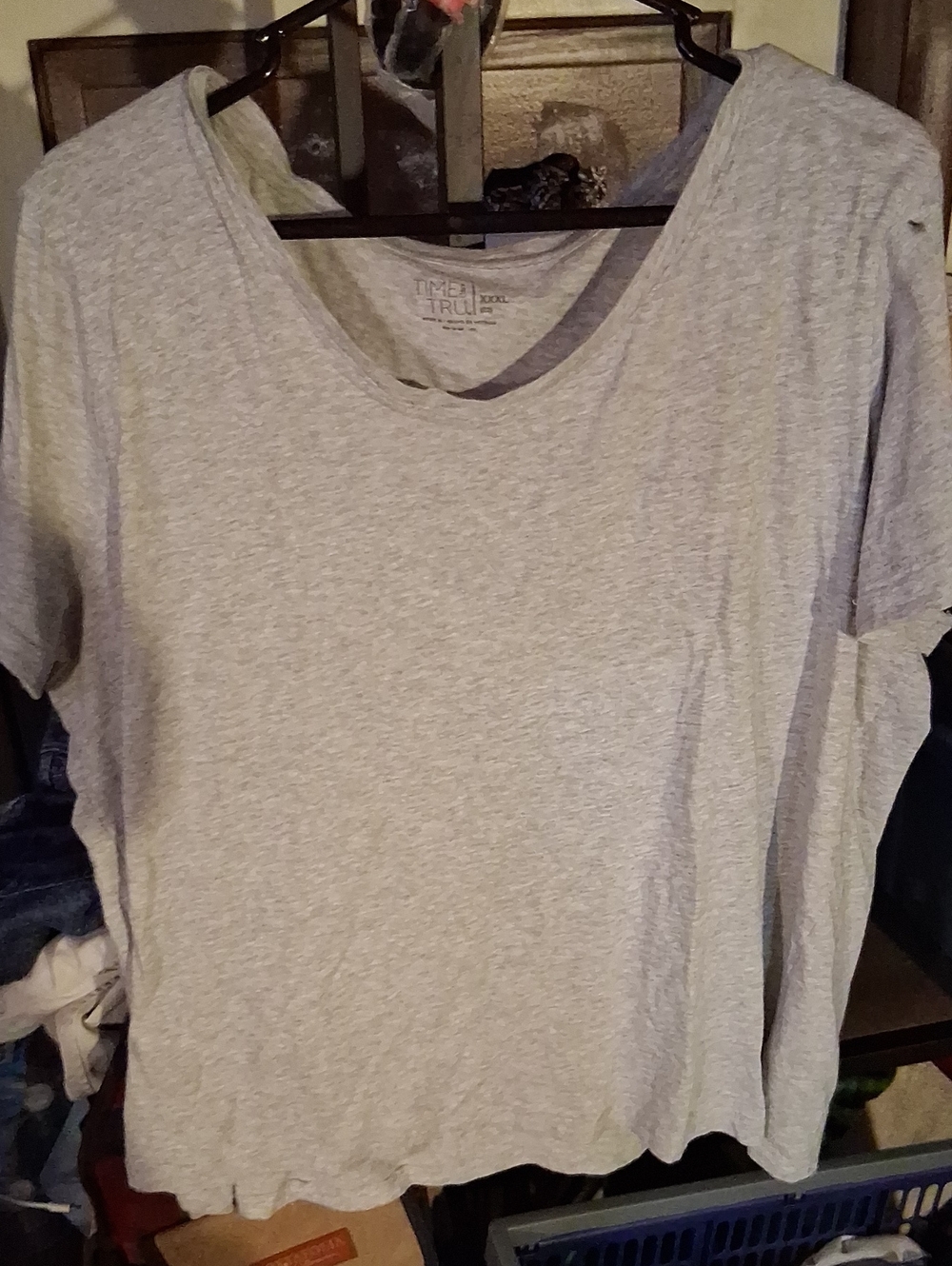 Time and Tru Light Gray Scoop Neck Short Sleeve Top